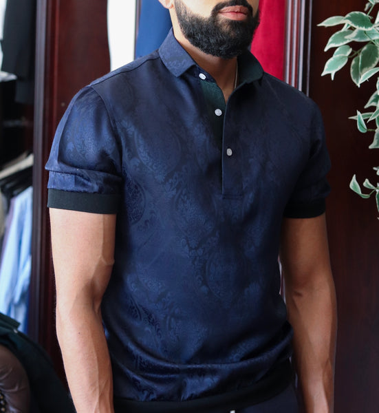 Navy Wool & Silk Polo