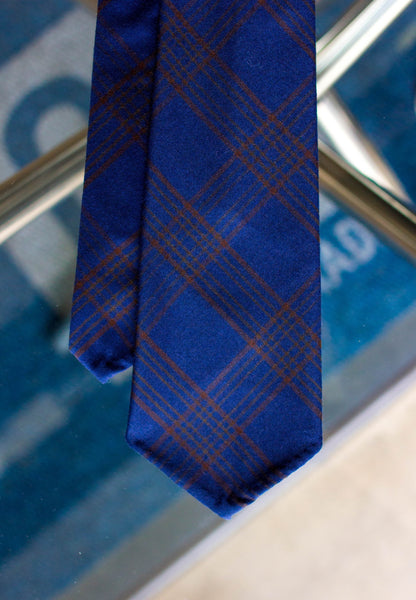 Blue and Brown Check 7-Fold Tie